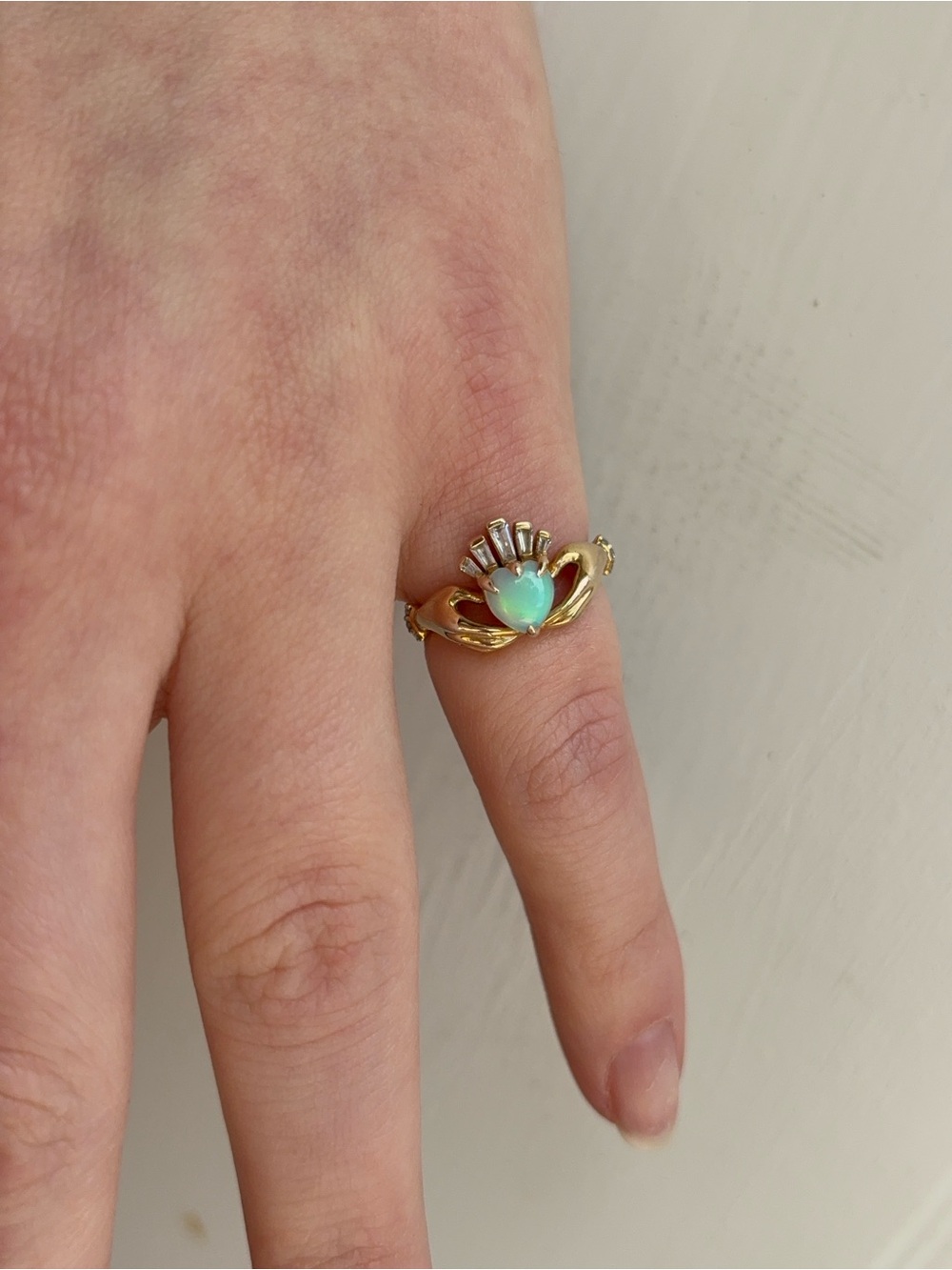 Opal Claddagh Ring 14k Gold Vermeil - Picture 6 of 8